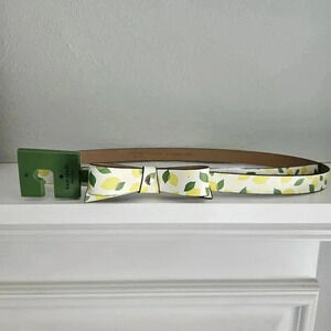 Kate Spade Lemon Print Bow Belt - White & Yellow